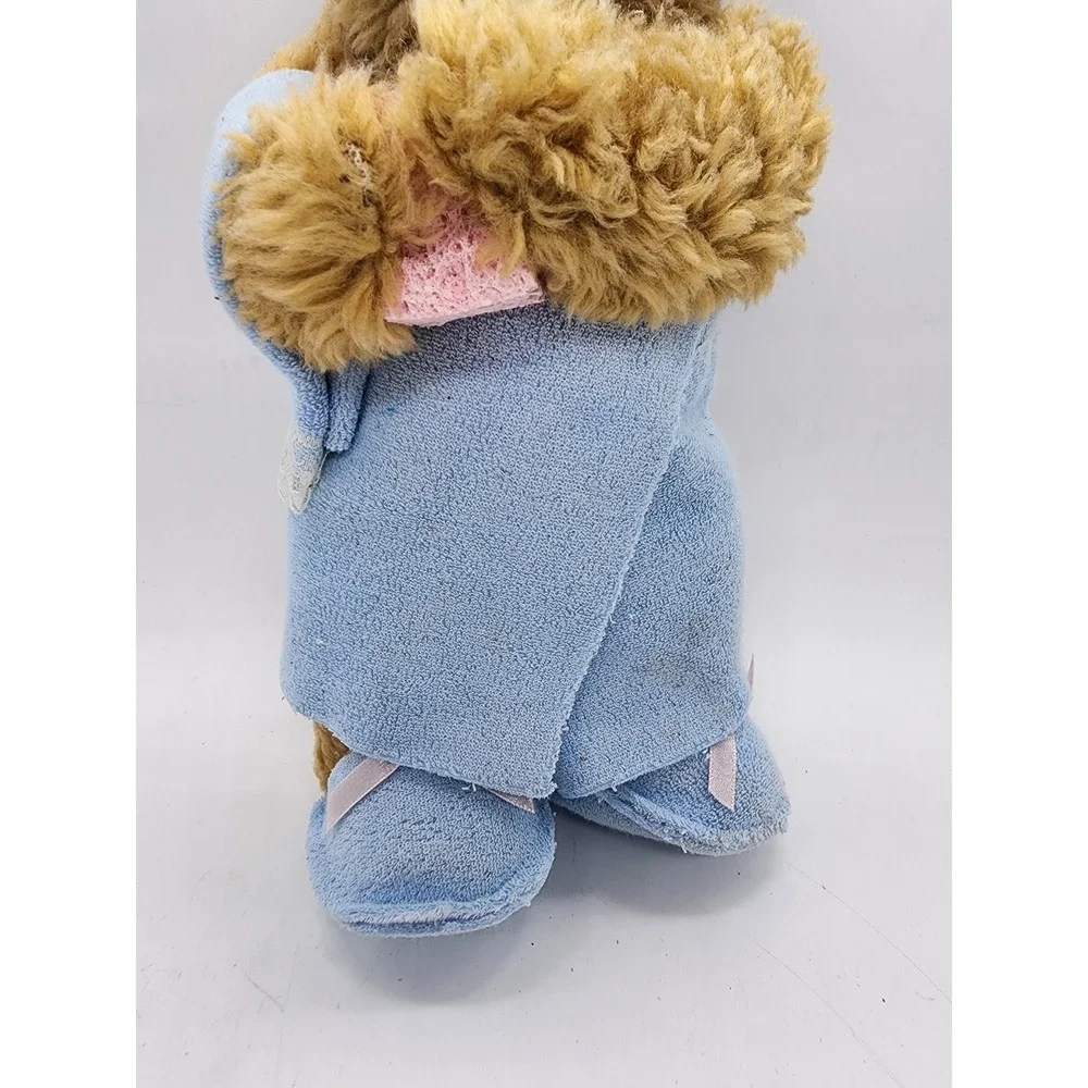 Vintage Plush Teddy Bear in Blue Spa Bath Robe with Towel Wrap and Slippers 11